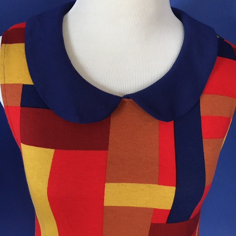 ModCloth Colorblock Retro 60s mod tunic top with Peter Pan collar jewel tone - Picture 2 of 9